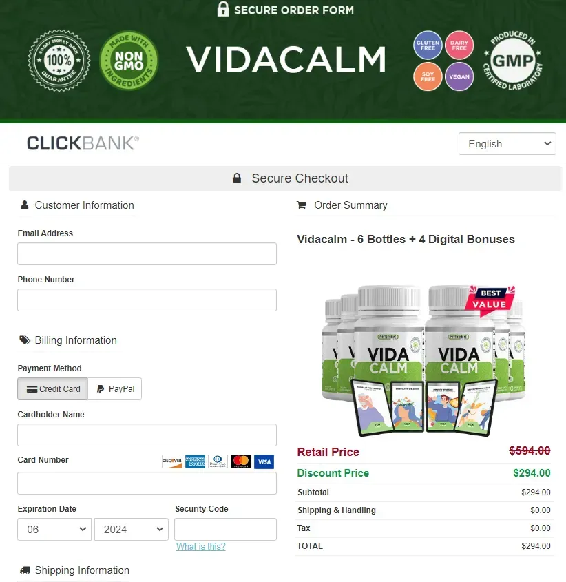 VidaCalm order page
